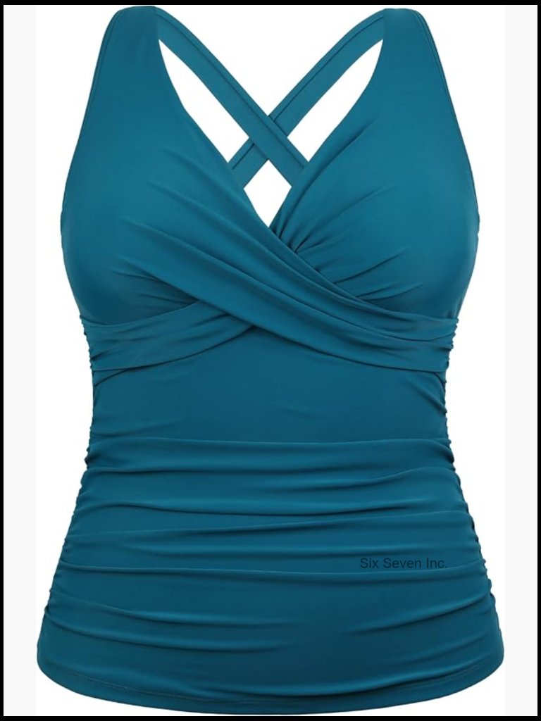 Plus Size Underwire Tankini Top Tummy Control Crossover V Neck Swim Top
